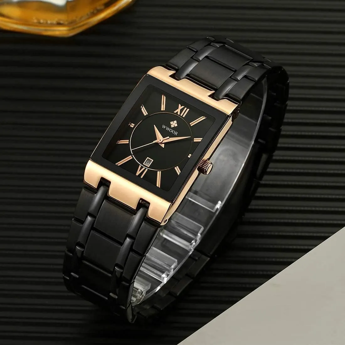 Gosasa Square Men Watches Stainless Steel Strap Fashion Business Watch Calendar Analog Display Quartz Waterproof Trend Male Wristwatch