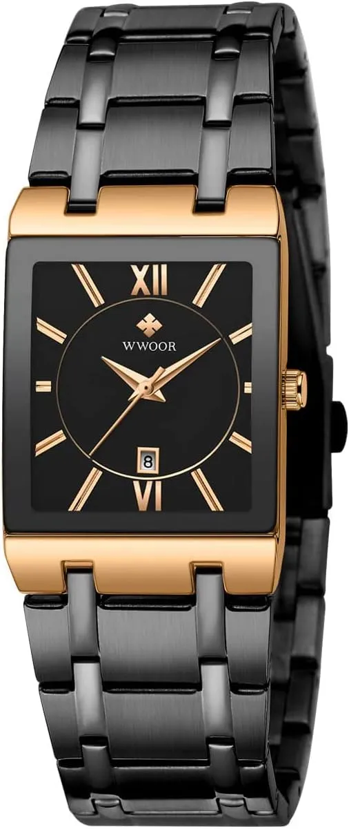 Gosasa Square Men Watches Stainless Steel Strap Fashion Business Watch Calendar Analog Display Quartz Waterproof Trend Male Wristwatch
