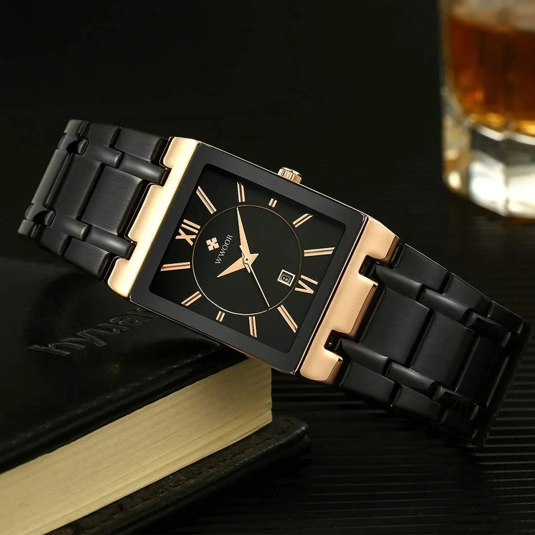 Gosasa Square Men Watches Stainless Steel Strap Fashion Business Watch Calendar Analog Display Quartz Waterproof Trend Male Wristwatch