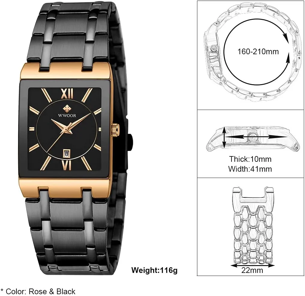 Gosasa Square Men Watches Stainless Steel Strap Fashion Business Watch Calendar Analog Display Quartz Waterproof Trend Male Wristwatch