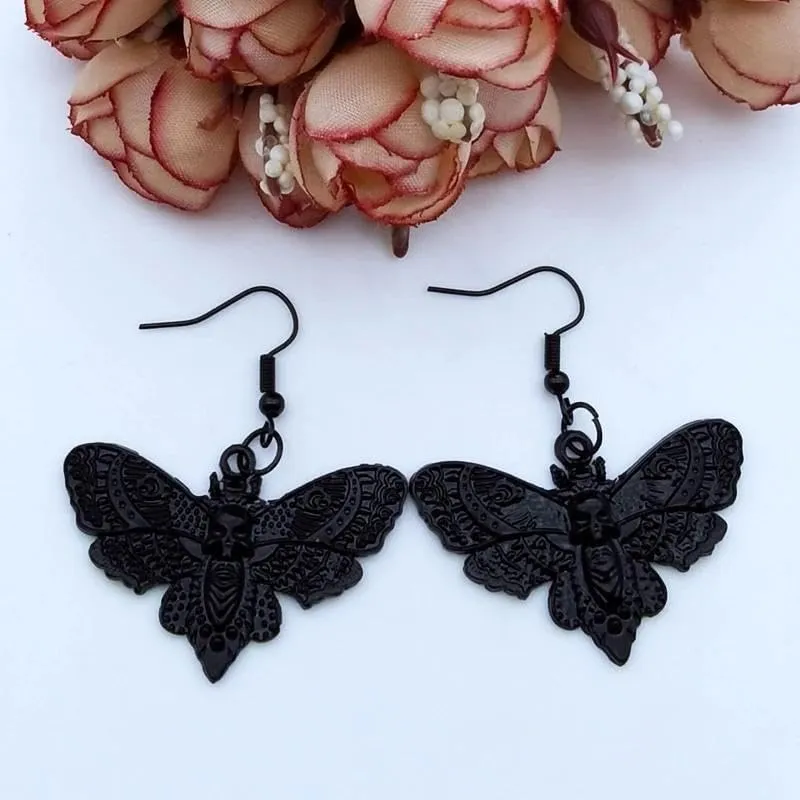 Goth Y2k Grunge Luna Moth Drops Earrings Punk Skull Earrings Vintage Moon Phase Moth Butterfly Earrings Halloween Earrings Goth Earrings For Women Halloween Gifts