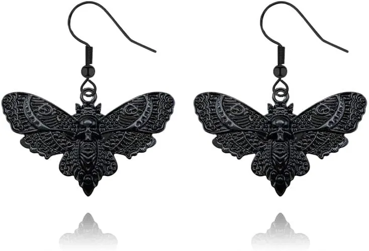 Goth Y2k Grunge Luna Moth Drops Earrings Punk Skull Earrings Vintage Moon Phase Moth Butterfly Earrings Halloween Earrings Goth Earrings For Women Halloween Gifts