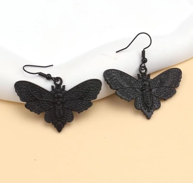 Goth Y2k Grunge Luna Moth Drops Earrings Punk Skull Earrings Vintage Moon Phase Moth Butterfly Earrings Halloween Earrings Goth Earrings For Women Halloween Gifts