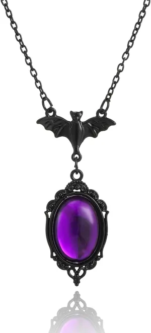 Gothic Bat Pendant Necklace for Women Halloween Stardust Cameo Necklace Dark Vampire Necklace Vintage Victoria Emboss Necklaces Punk Rock Style Necklaces Mystic Witch Jewelry Accessories
