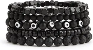 Gothic Bracelet Set Adjustable Tribal Retro Punk Adjustable Prayer Beaded Cuff Wrap Bangle - Braided Multilayer Grunge Jewelry