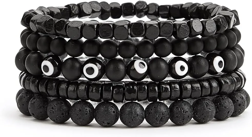 Gothic Bracelet Set Adjustable Tribal Retro Punk Adjustable Prayer Beaded Cuff Wrap Bangle - Braided Multilayer Grunge Jewelry
