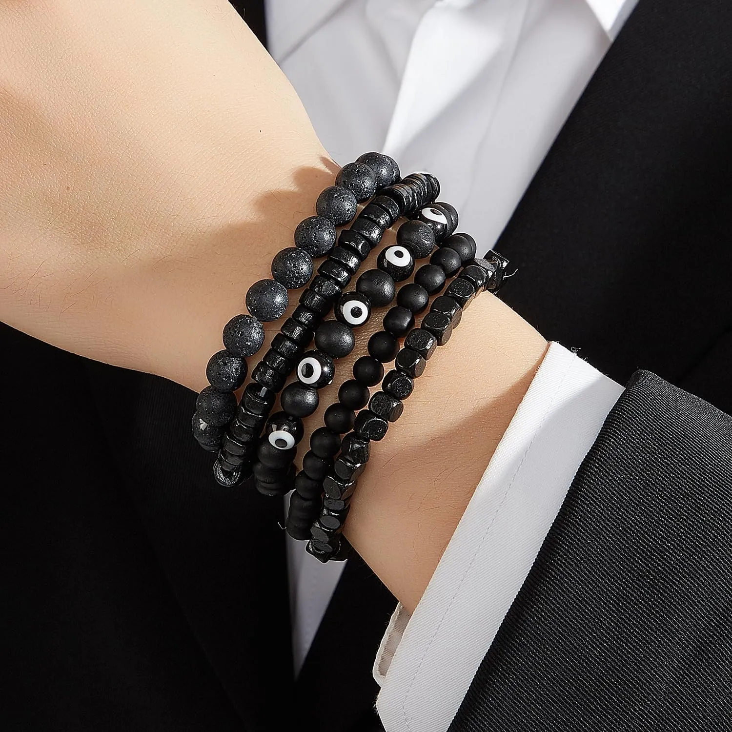 Gothic Bracelet Set Adjustable Tribal Retro Punk Adjustable Prayer Beaded Cuff Wrap Bangle - Braided Multilayer Grunge Jewelry