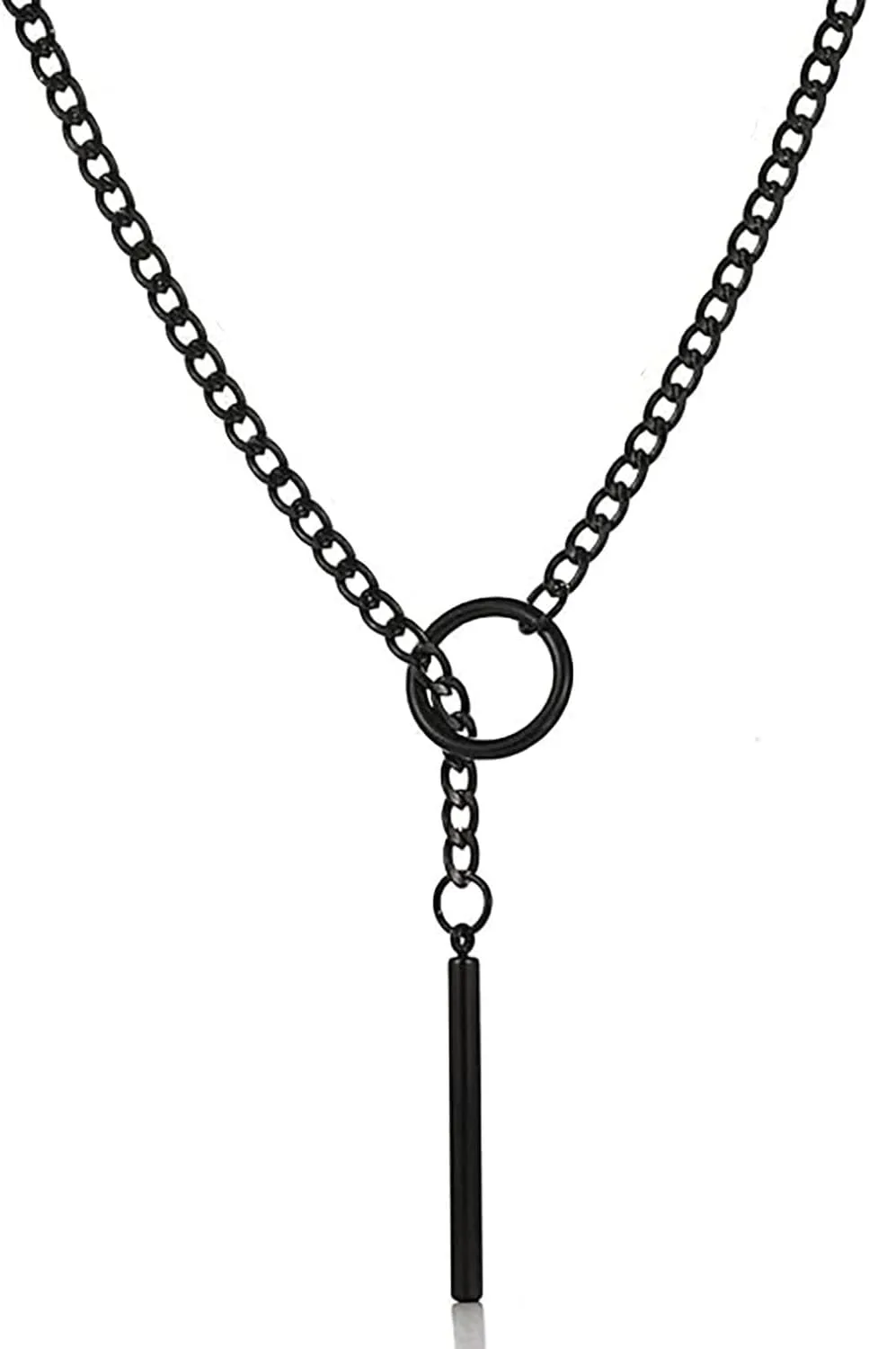 Gothic Necklace for Women Heart O-Ring Slip Chain Necklace Black Choker Necklaces Punk Rock Stainless Steel Cuban Long Chain Necklaces Adjustable Lariat Y-necklace