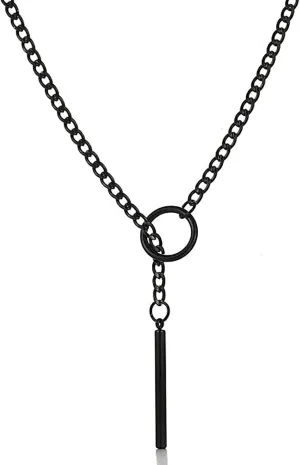Gothic Necklace for Women Heart O-Ring Slip Chain Necklace Black Choker Necklaces Punk Rock Stainless Steel Cuban Long Chain Necklaces Adjustable Lariat Y-necklace