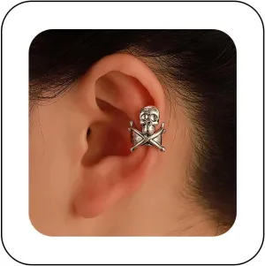 Gothic Skull Ear Cuff Earrings Human Skull Cuff Wrap Earrings Halloween Skull Earrings Black Skull Cartilage Cuff Earrings Skull Skeleton Crawler Cuff Earrings No Piercing Earrings Jewelry