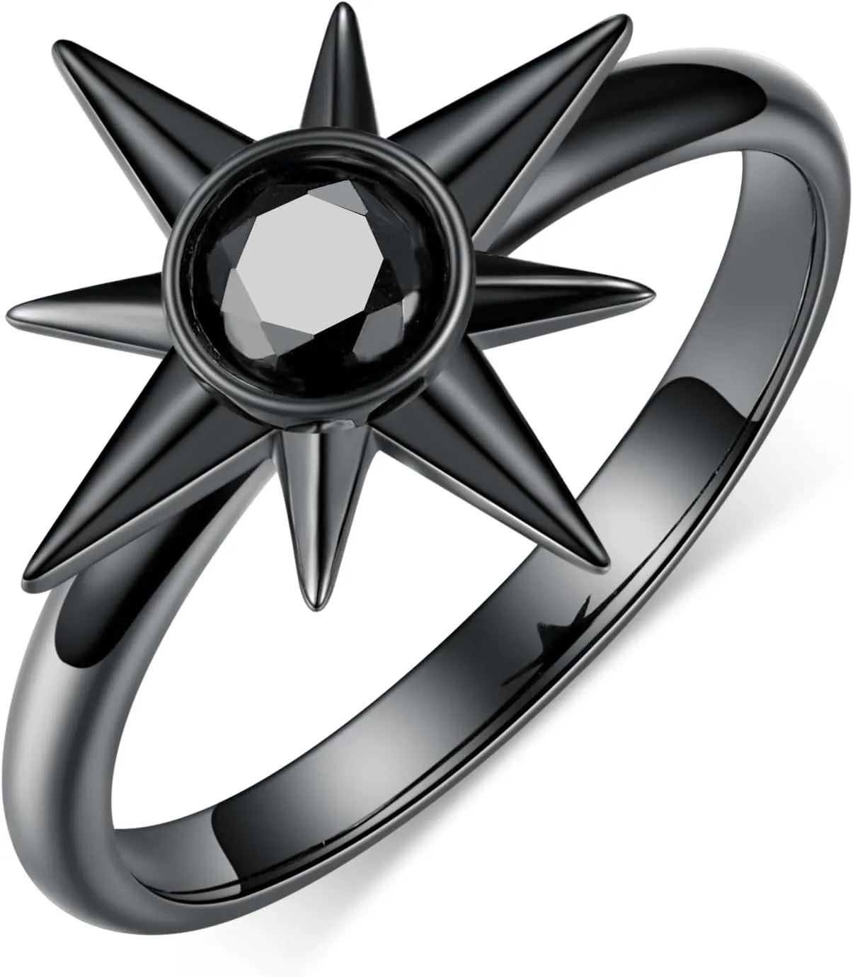 Gothic Starburst Rings S925 Sterling Silver Black CZ Star Rings Vintage Celestial Jewelry for Women