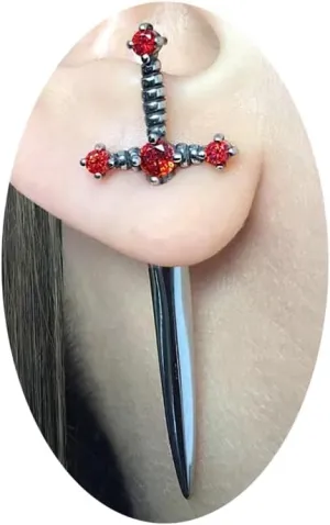 Gothic Sword Earrings Rhinestone Dagger Earrings Black Retro Sword Screw Earrings Cubic Zirconia Punk Sword Earrings Front Back Stud Earrings for Women Men Jewelry