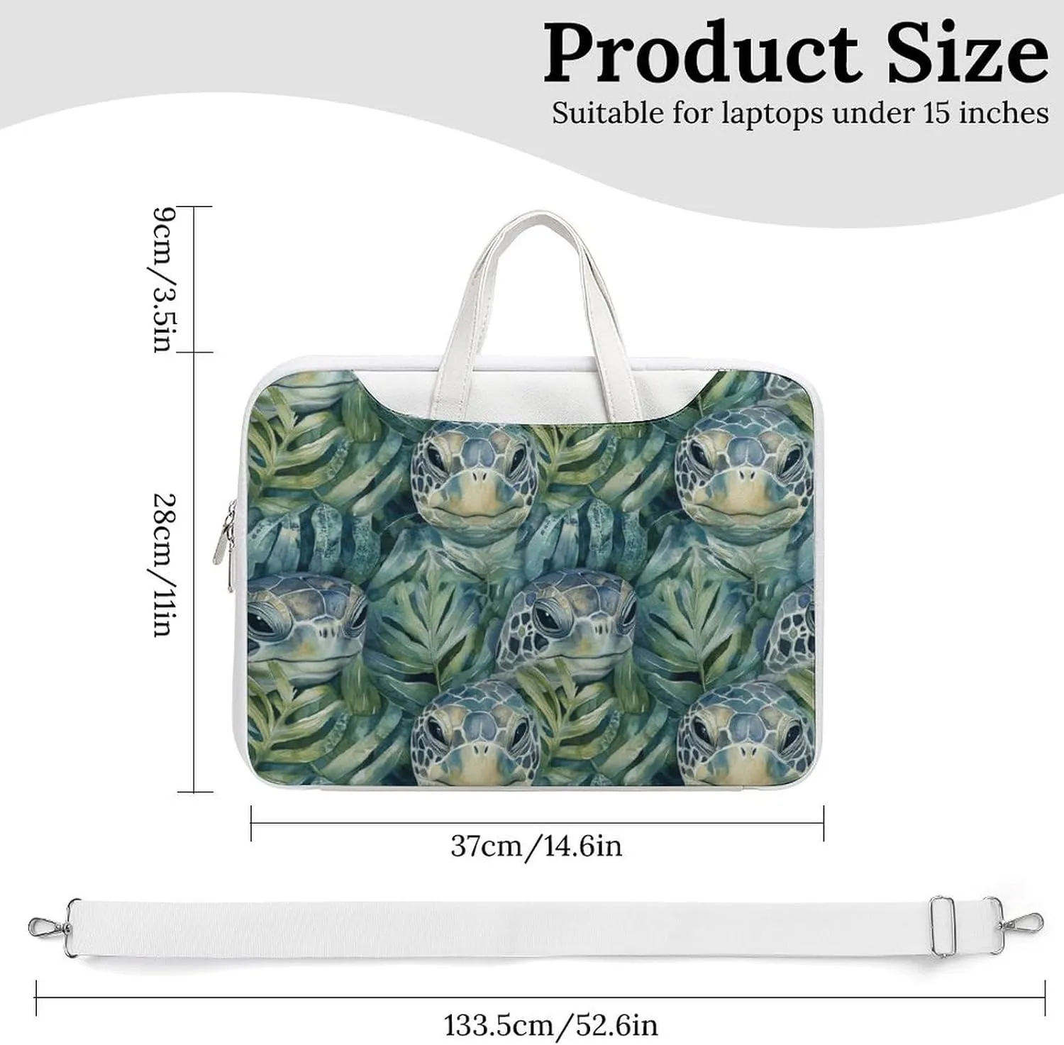 Green Turtles in Monstera Leather Bag Laptop Case Slim Water Resistant Computer Bags with Handle Briefcase for Work