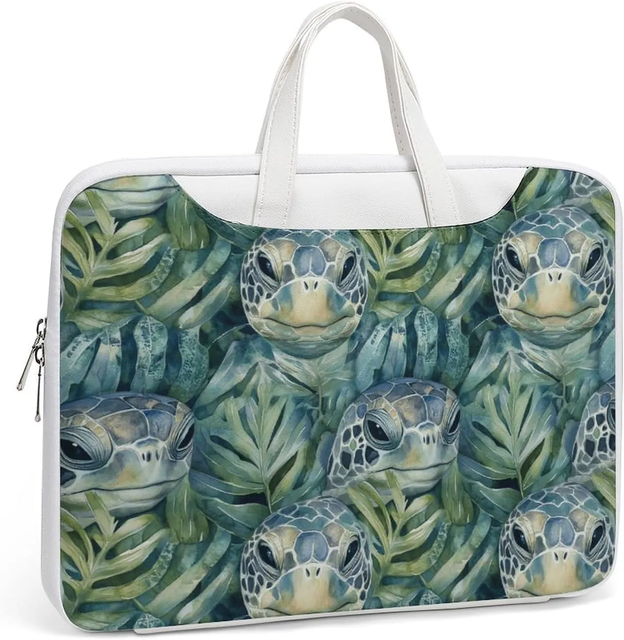 Green Turtles in Monstera Leather Bag Laptop Case Slim Water Resistant Computer Bags with Handle Briefcase for Work