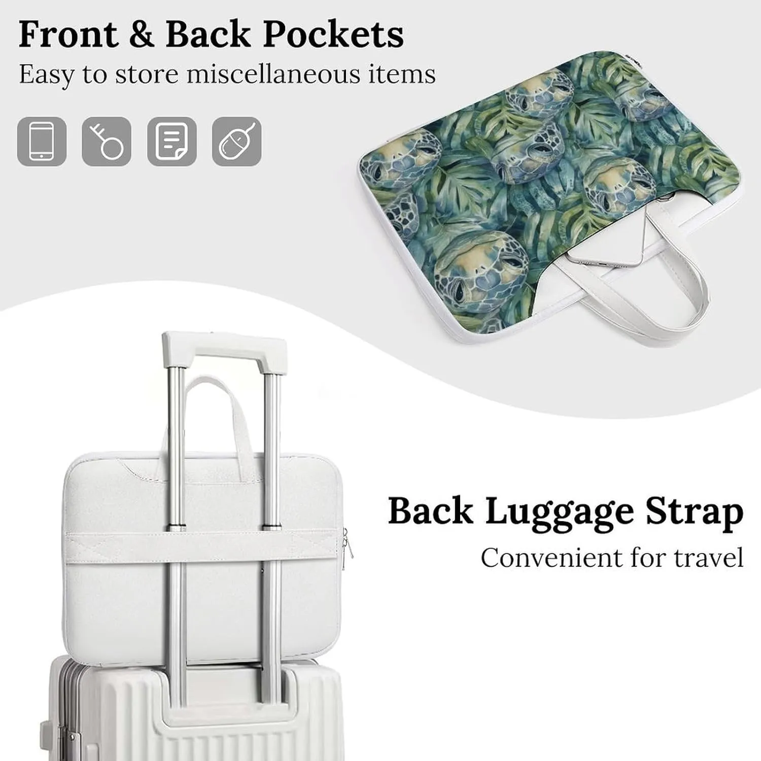 Green Turtles in Monstera Leather Bag Laptop Case Slim Water Resistant Computer Bags with Handle Briefcase for Work