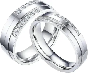 Gualiy Couples Promise Rings Stainless Steel 5/7MM Cubic Zirconia High Polished Wedding Rings and Engagement Rings Silver Rings Size 6-11