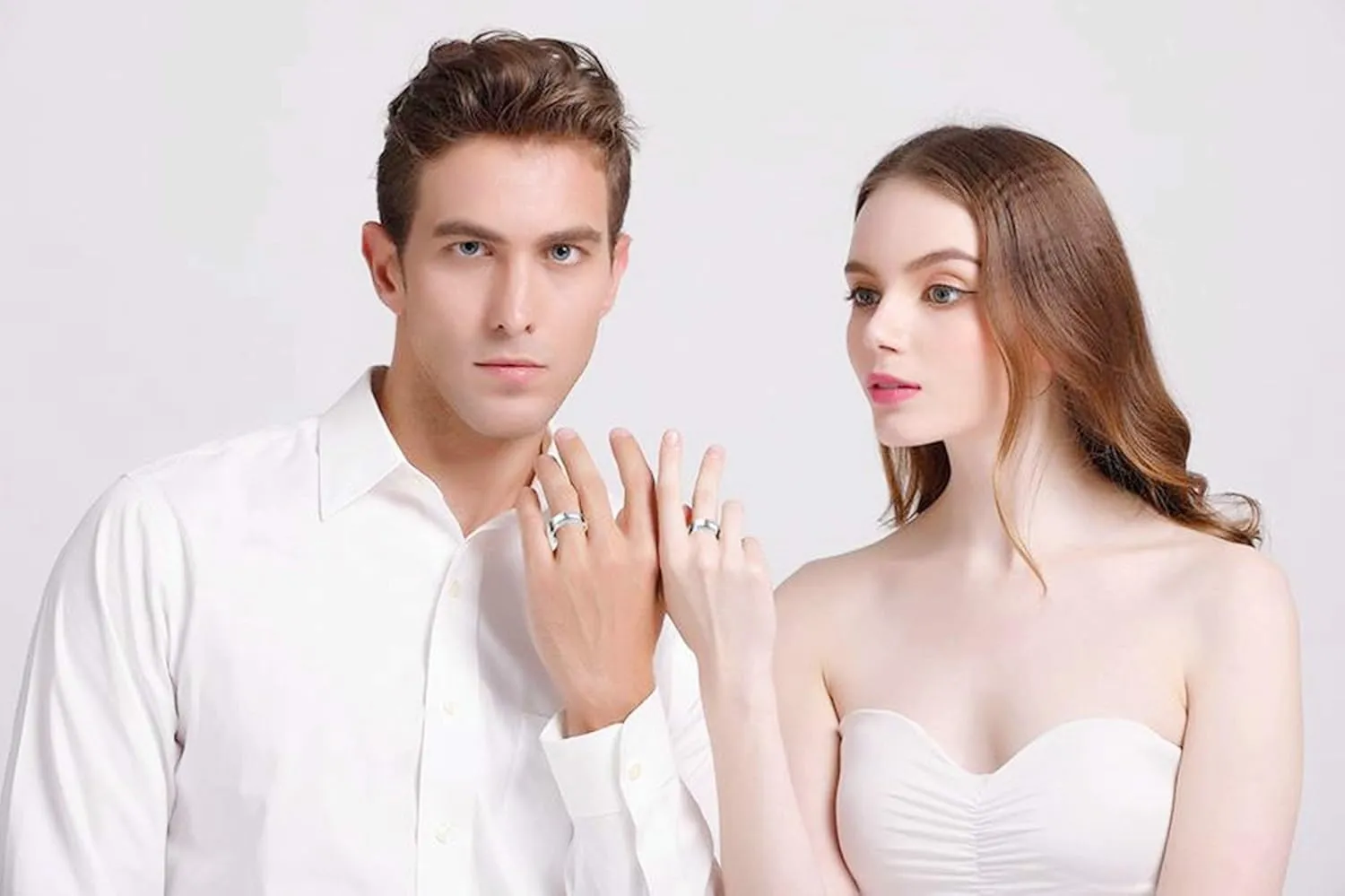 Gualiy Couples Promise Rings Stainless Steel 5/7MM Cubic Zirconia High Polished Wedding Rings and Engagement Rings Silver Rings Size 6-11