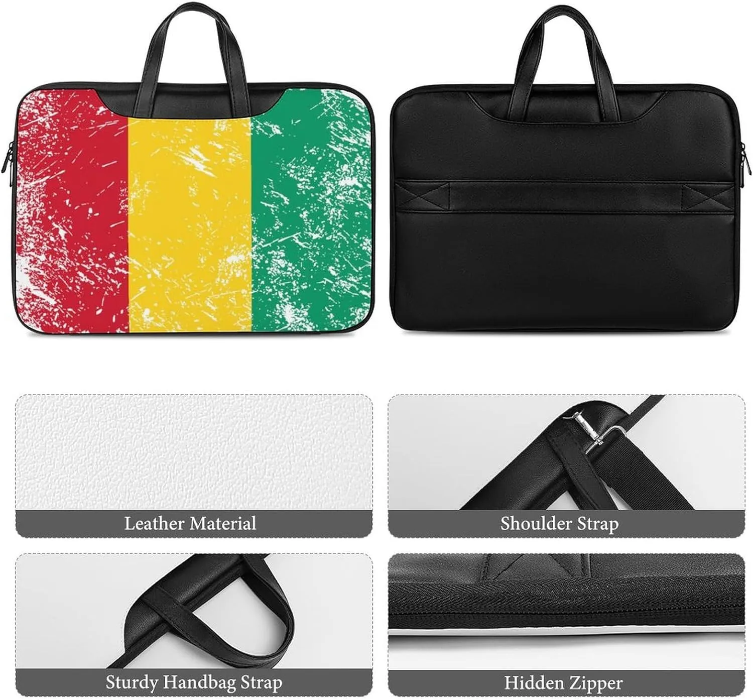 Guinea Vintage Flag Leather Bag Laptop Case Slim Water Resistant Computer Bags with Handle Briefcase for Work