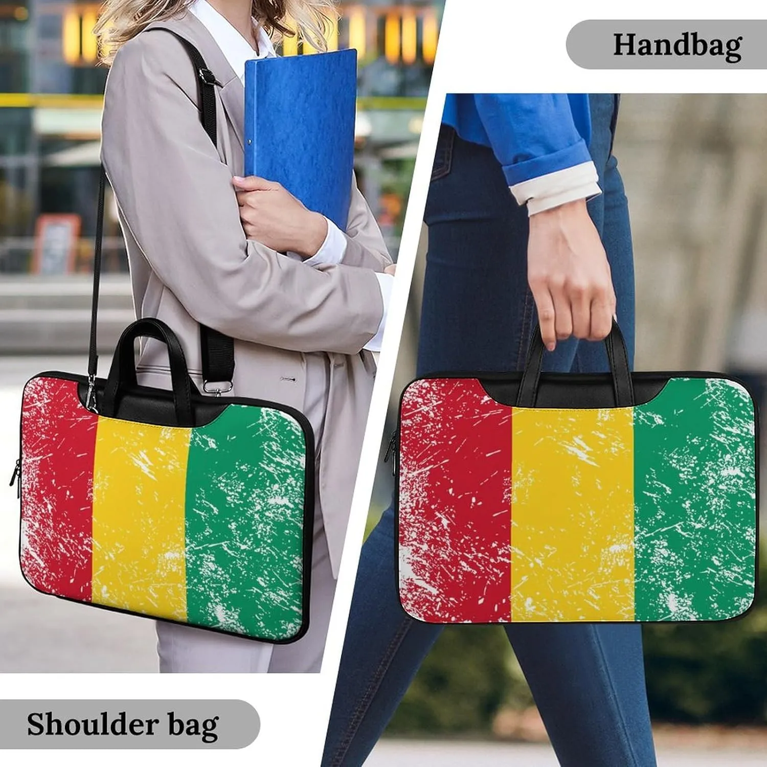 Guinea Vintage Flag Leather Bag Laptop Case Slim Water Resistant Computer Bags with Handle Briefcase for Work