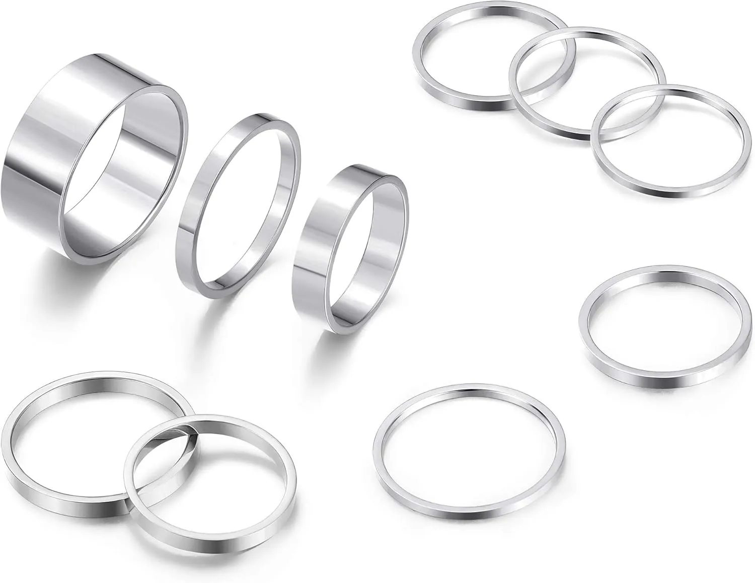 HAIAISO 8-10 Pcs Knuckle Rings Set Stainless Steel Ring Simple Smooth Finger Stackable Rings Set for Women Plain Band Rings