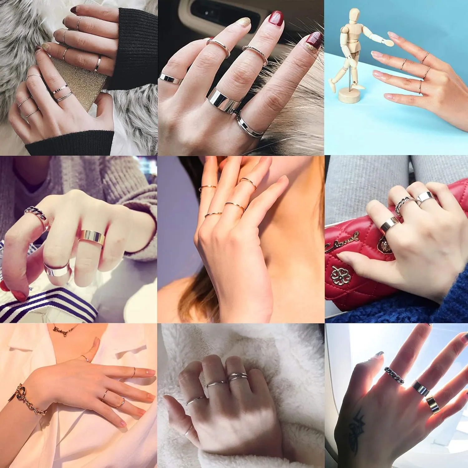 HAIAISO 8-10 Pcs Knuckle Rings Set Stainless Steel Ring Simple Smooth Finger Stackable Rings Set for Women Plain Band Rings