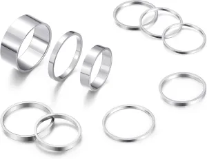 HAIAISO 8-10 Pcs Knuckle Rings Set Stainless Steel Ring Simple Smooth Finger Stackable Rings Set for Women Plain Band Rings