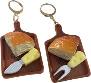 Handmade Bread Cake Coffee Food Earrings Funny Imitation Resin Croissant Tosated Bread Lightweight Dangle Drop Earrings