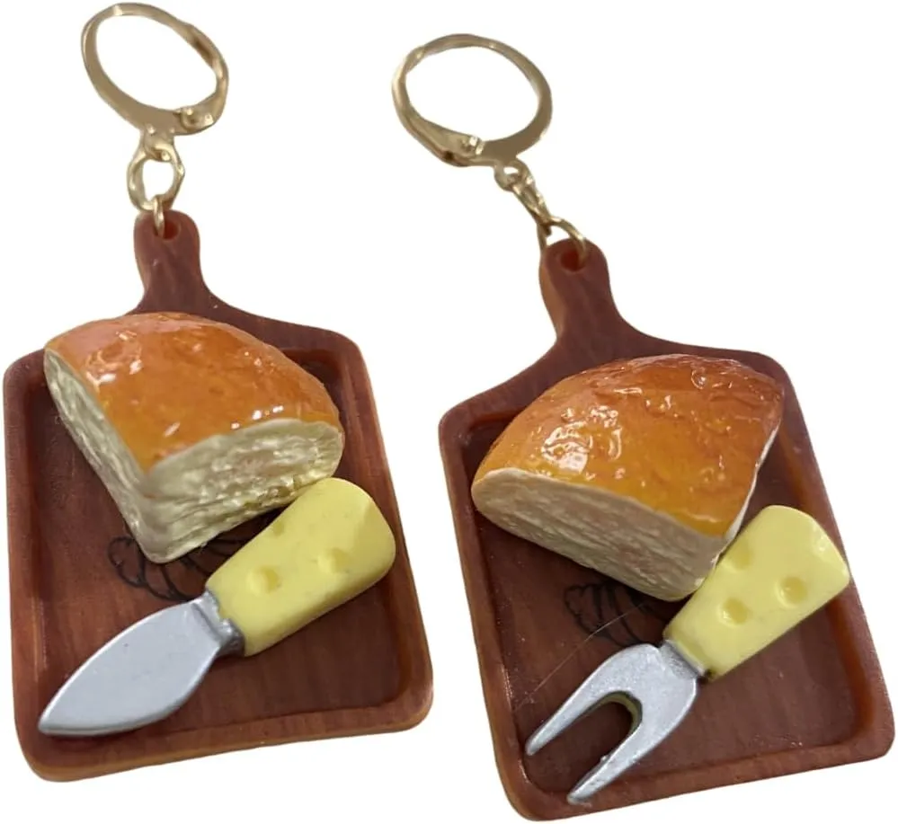 Handmade Bread Cake Coffee Food Earrings Funny Imitation Resin Croissant Tosated Bread Lightweight Dangle Drop Earrings