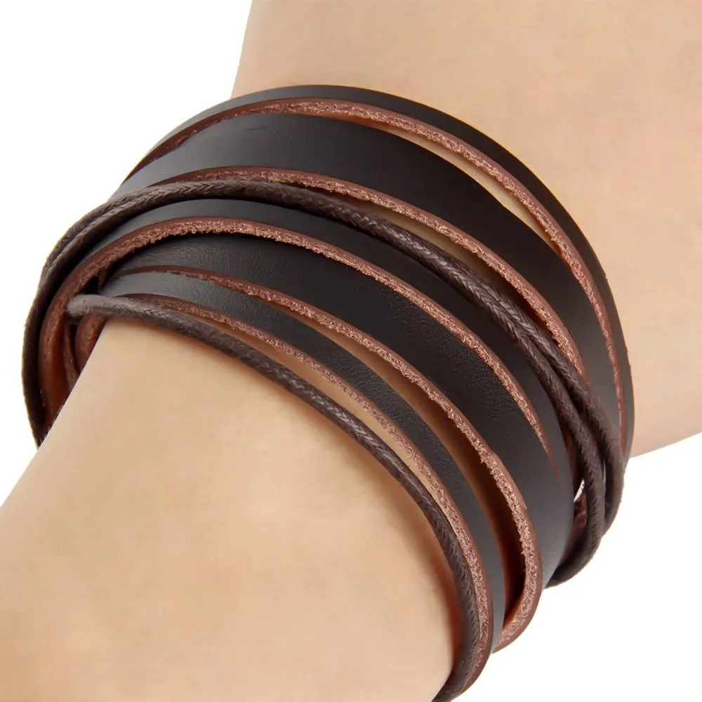 Handmade Genuine Vintage Leather Wrist Cuff Wrap Bracelet Adjustable