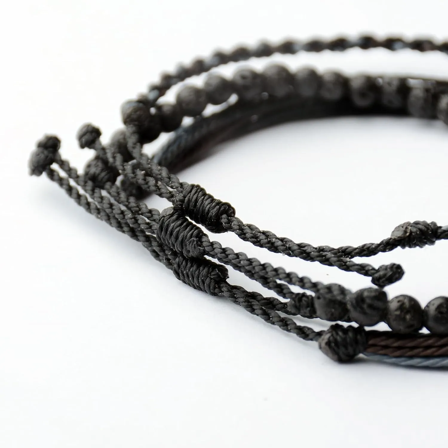 Handmade Natural Stone Beaded Healing Bracelet Gift for Men Adjustable Rope String Bracelet (Lava Rock, Adjustable)