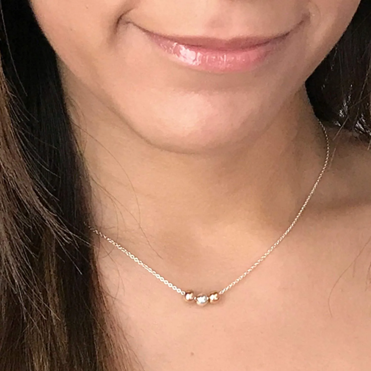 Handmade Tri Tone Necklace Tricolor Necklaces for Women Sterling Silver Layered Necklace Silver Choker with Rose Gold and Gold Adjustable Length (18-20 inches adjustable)