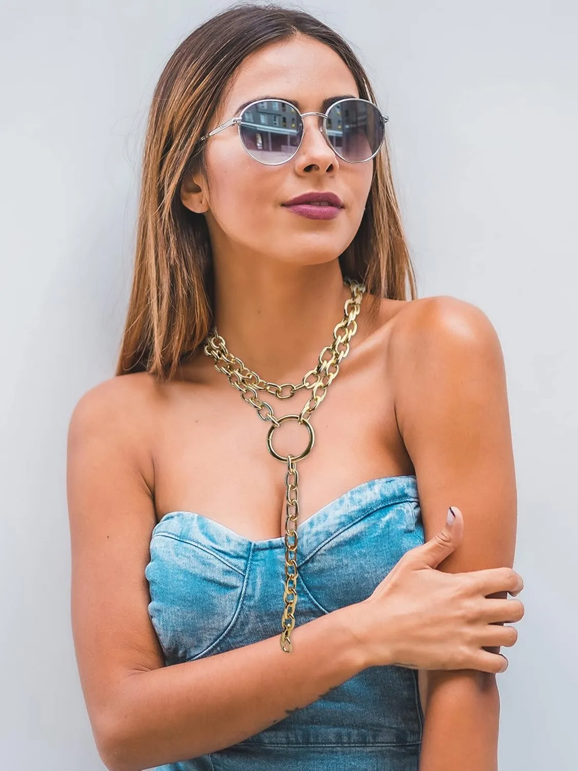 Harry and Henry Chunky Gold Toggle Necklace Trendy Silver Cuban Link Chain Choker Toggle Bar Clasp Necklaces for Women Chunky Statement Necklaces Jewelry Gifts