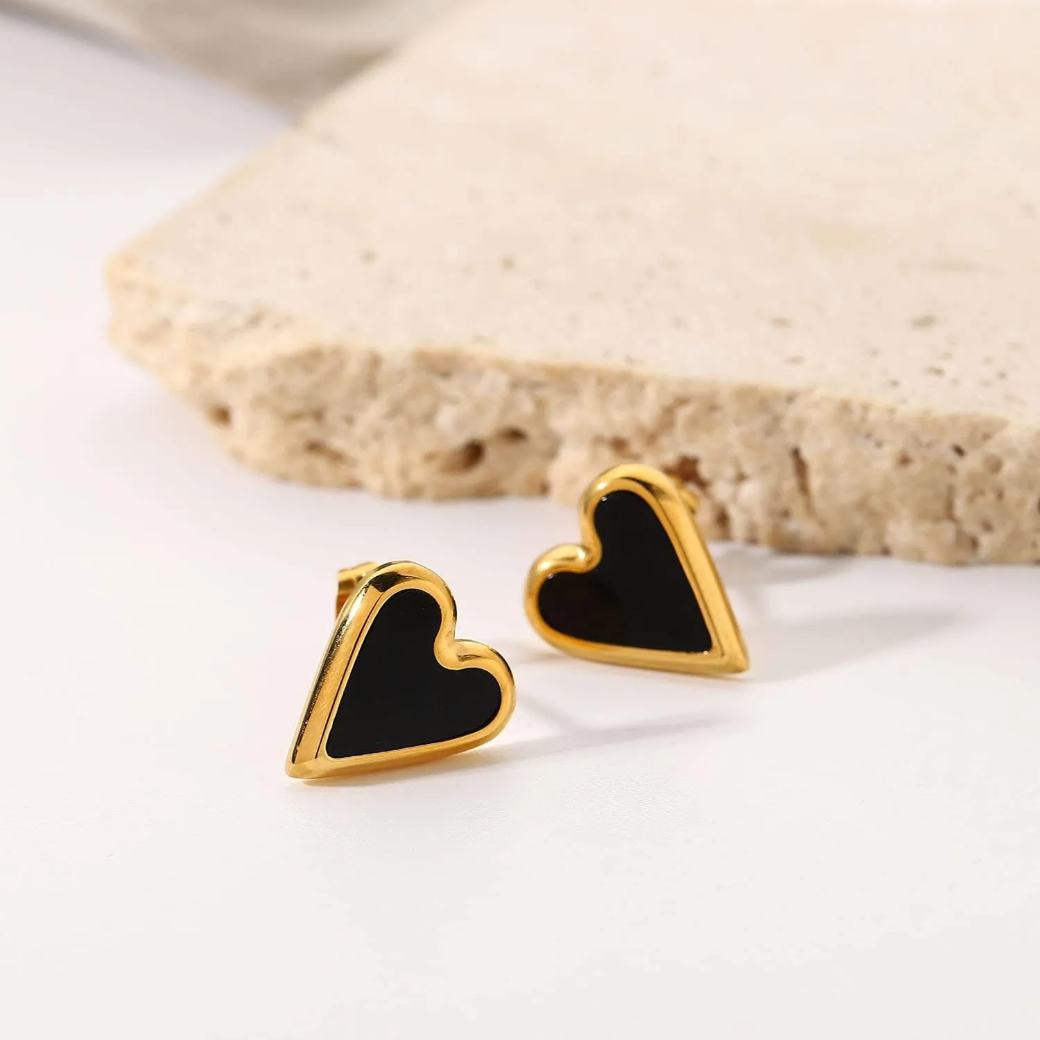 Heart Stud Earrings 18k Gold Plated Stainless Steel Natural Stone White Shell Green Malachite Black Shell For Women and Girls