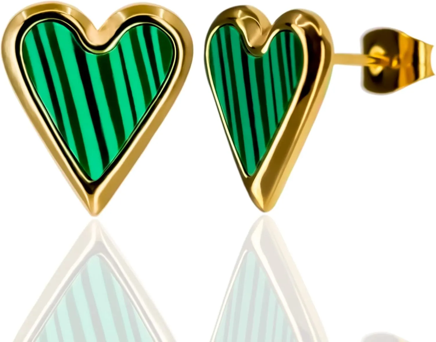 Heart Stud Earrings 18k Gold Plated Stainless Steel Natural Stone White Shell Green Malachite Black Shell For Women and Girls