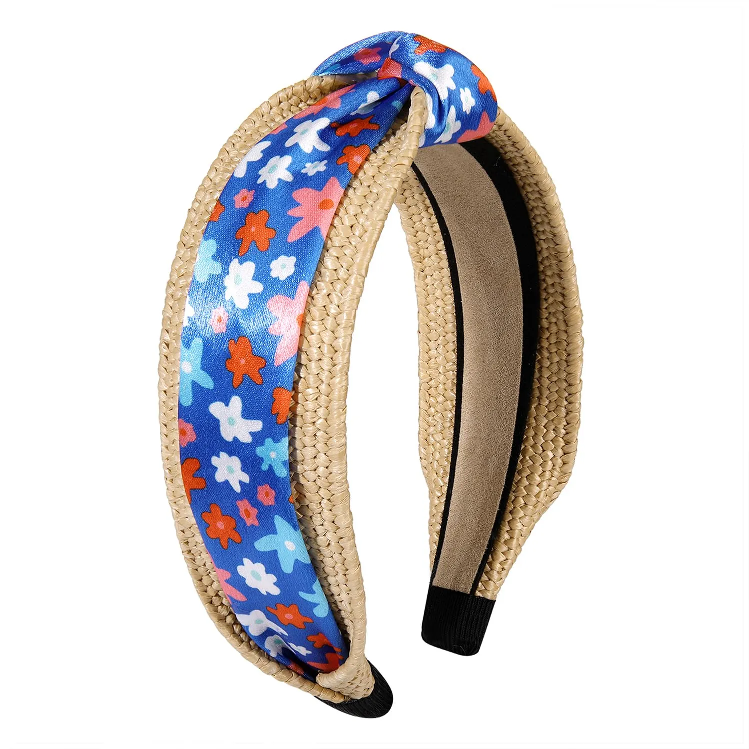 HEIDKRUEGER Rattan Headband for Women,Red White Blue Flower Hairband Floral Rattan Independence Day Headband Summer Boho Heaband (Red White Blue Flower Rattan Headband, elastic)