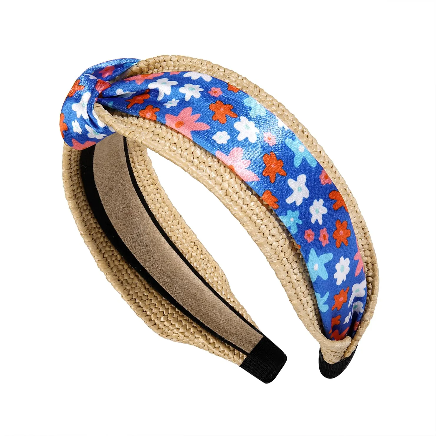 HEIDKRUEGER Rattan Headband for Women,Red White Blue Flower Hairband Floral Rattan Independence Day Headband Summer Boho Heaband (Red White Blue Flower Rattan Headband, elastic)