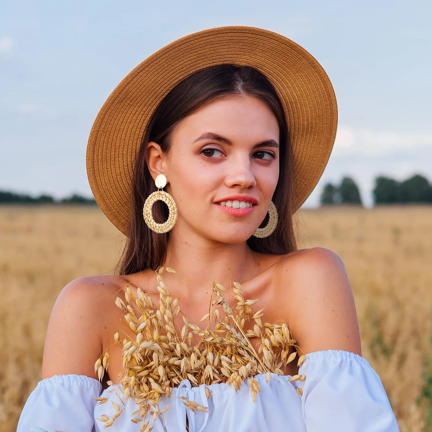 Hicarer 6 Pair Rattan Earrings Straw Tassel Bohemian Earrings for Girl Women Summer Beach Party