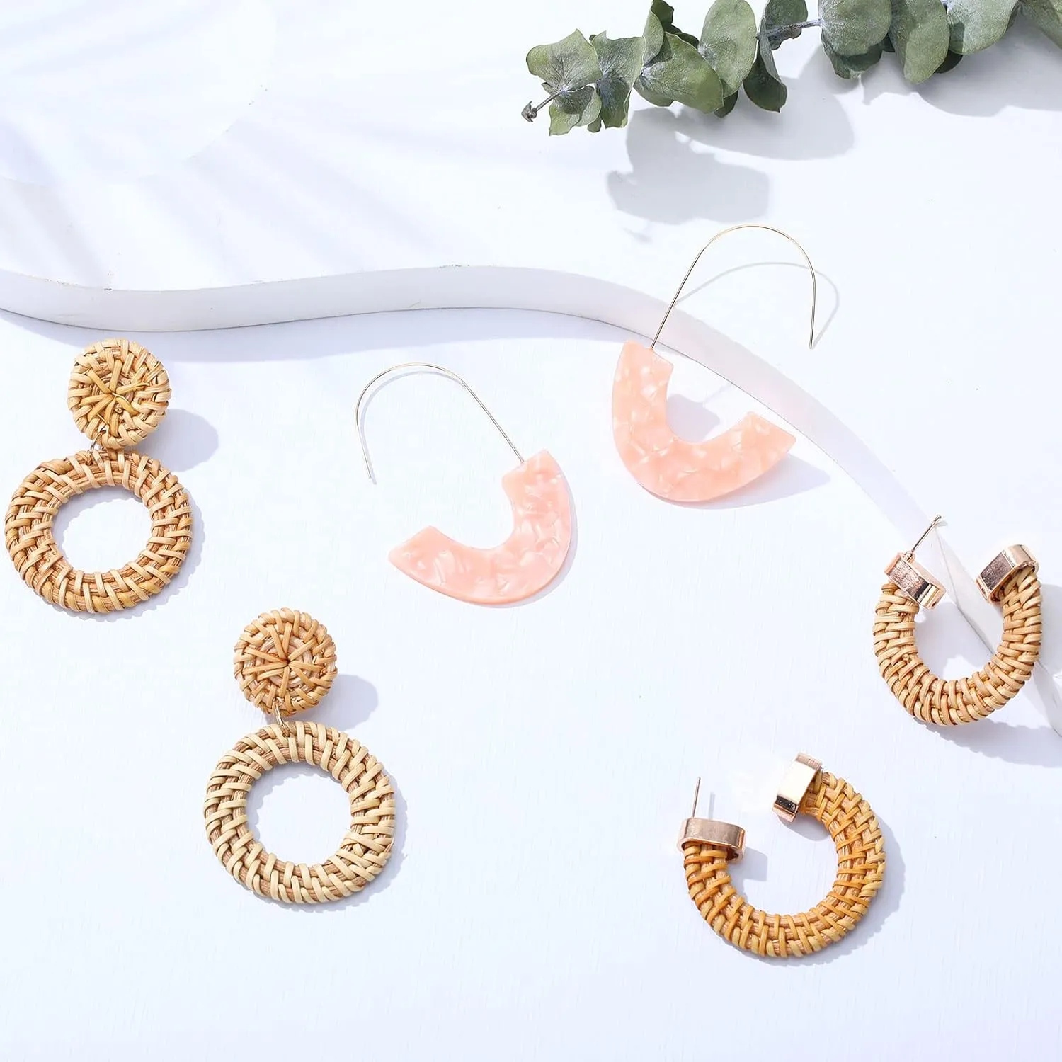 Hicarer 6 Pair Rattan Earrings Straw Tassel Bohemian Earrings for Girl Women Summer Beach Party