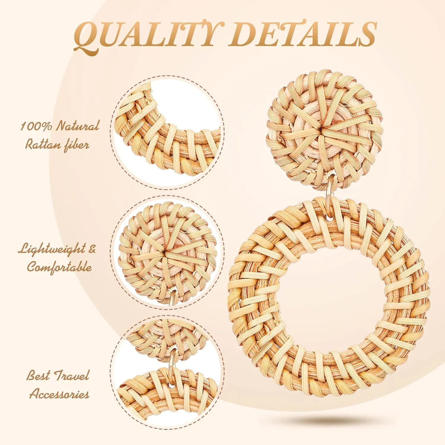 Hicarer 6 Pair Rattan Earrings Straw Tassel Bohemian Earrings for Girl Women Summer Beach Party