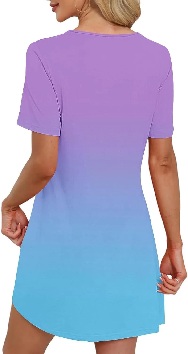hlysgo Summer Dresses for Women 2025 Trendy Tie-Dye Print Short Sleeve Crew Neck Ruched Dress Beach Mini Dress with Pockets