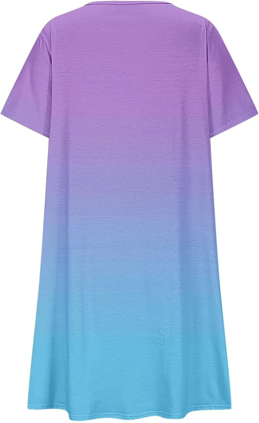 hlysgo Summer Dresses for Women 2025 Trendy Tie-Dye Print Short Sleeve Crew Neck Ruched Dress Beach Mini Dress with Pockets