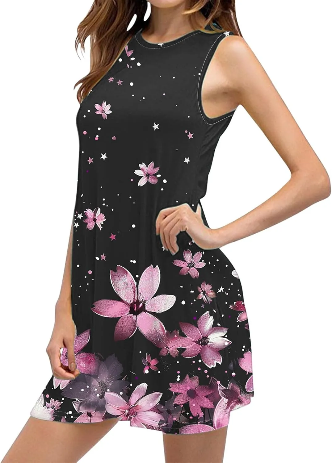 hlysgo Sundresses for Women 2025 Summer Sleeveless Beach Mini Dresses Trendy Floral Print Coverup Tank Dress with Pockets