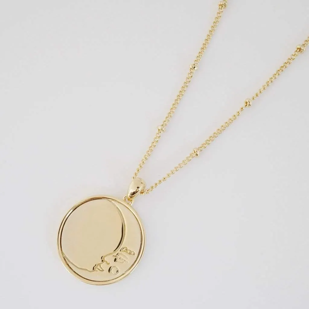 HONEYCAT Moon Face Pendant Necklace in Gold, Rose Gold, or Silver | Minimalist, Delicate Jewelry