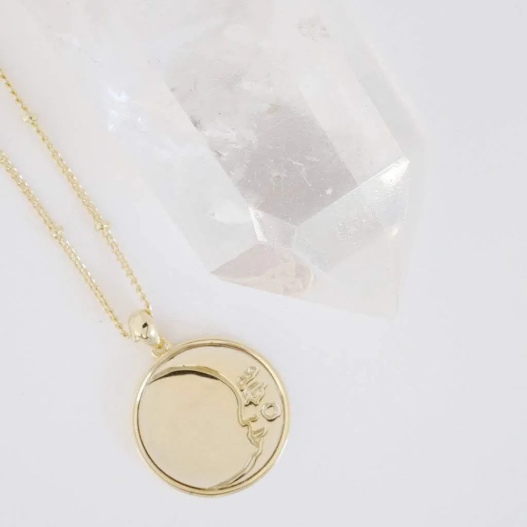 HONEYCAT Moon Face Pendant Necklace in Gold, Rose Gold, or Silver | Minimalist, Delicate Jewelry
