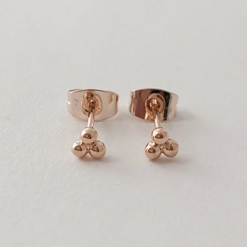 HONEYCAT Tiny Trinity Ball Stud Earrings in Gold, Rose Gold, or Silver | Minimalist, Delicate Jewelry