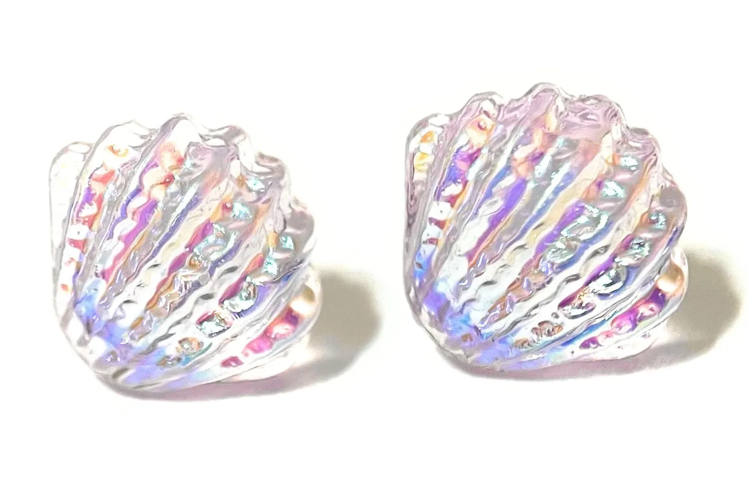 Hypoallergenic Holographic Sea Shell Stud Earrings on Plastic Posts (Purple)