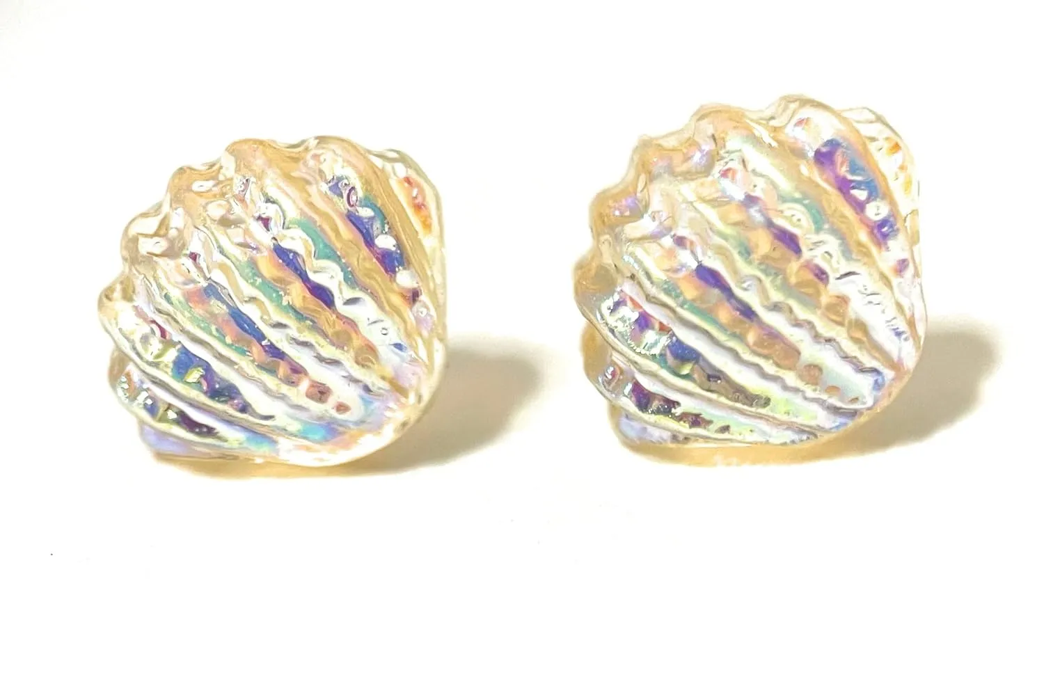 Hypoallergenic Holographic Sea Shell Stud Earrings on Plastic Posts (Yellow)