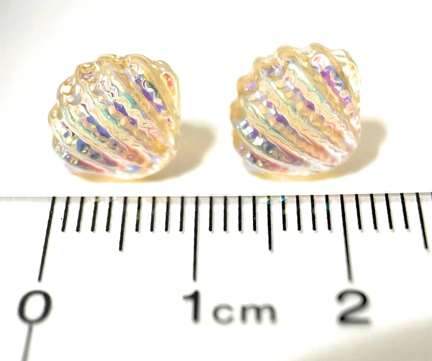 Hypoallergenic Holographic Sea Shell Stud Earrings on Plastic Posts (Yellow)