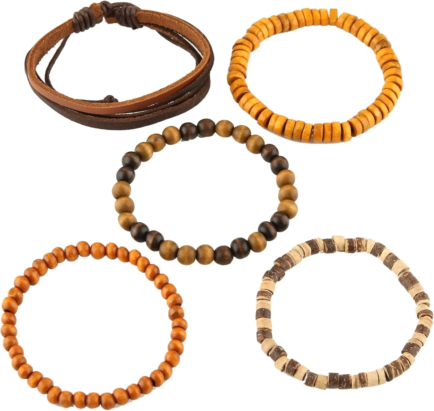 HZMAN Wrap Bracelets Men Women, Hemp Cords Wood Beads Ethnic Tribal Bracelets, Leather Wristbands