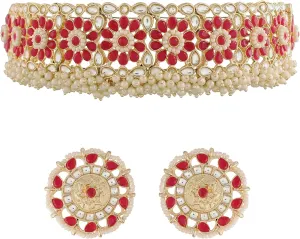 I Jewels Gold Plated Indain Wedding Bollywood Kundan & Pearl Studded Choker Necklace Jewellery Set For Women (K7208)
